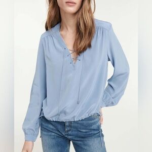 DOROTHEE SCHUMACHER Steel Blue Drawstring Fluid Volumes Blouse Sz 1 XS